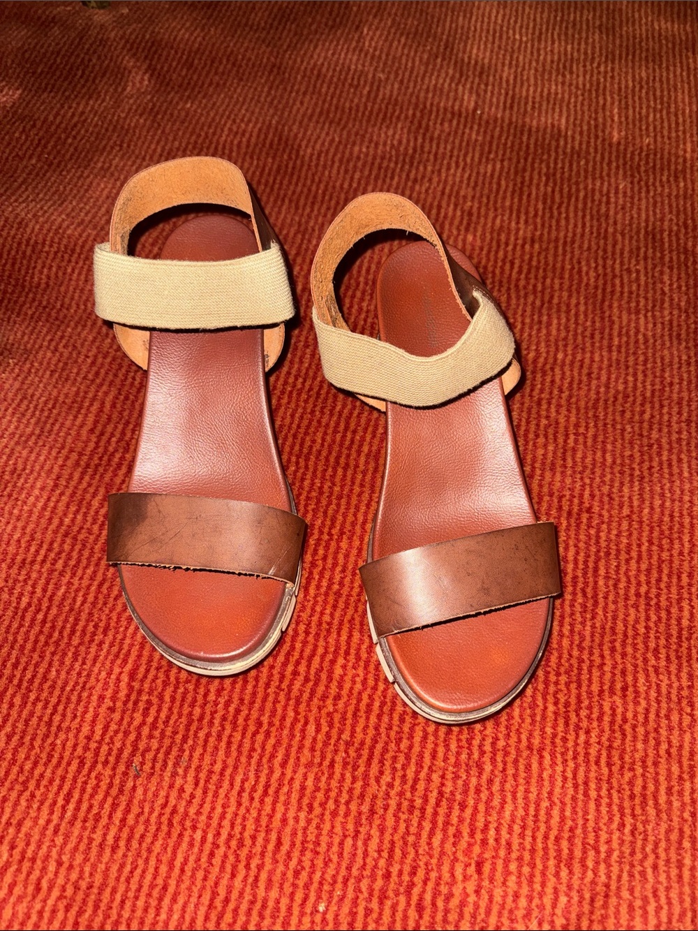 Maurices Brown & Cream Two-Strap Open-Toe Sandals